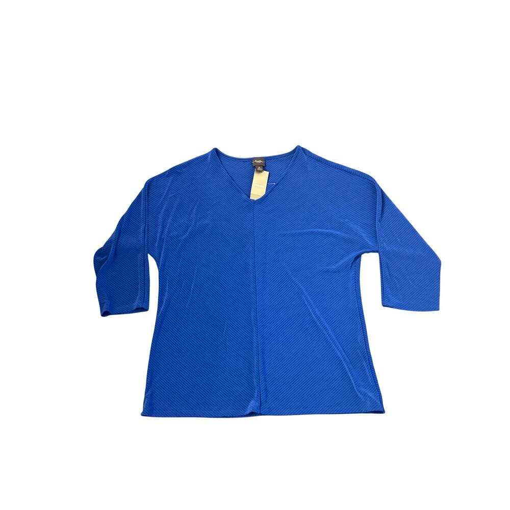 Chico's Plus Size 2 Top‎ Travelers Blue Textured Knit VNeck 3/4 Sleeve